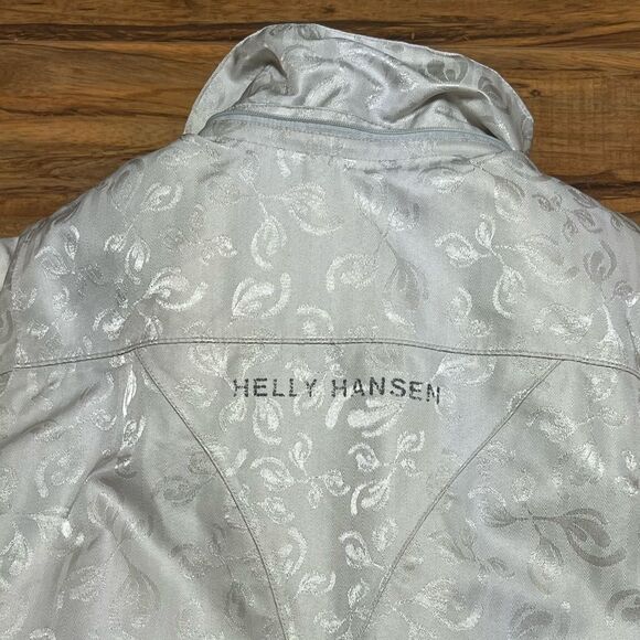 Helly Hansen Vtg White Gold Floral Parka Puffer Hood Hilton Winter Ski Jacket S - Picture 9 of 12